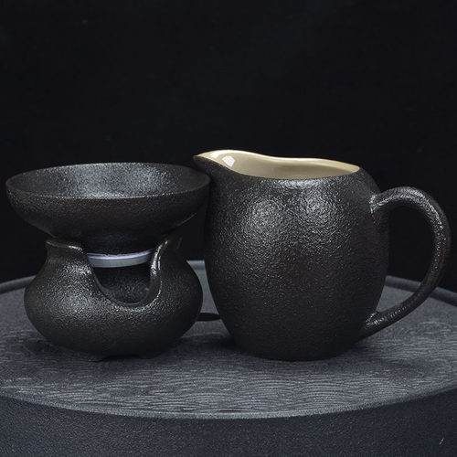 黑陶公道杯茶漏陶瓷分茶器均杯公杯茶滤茶海功夫茶具茶道配件套装