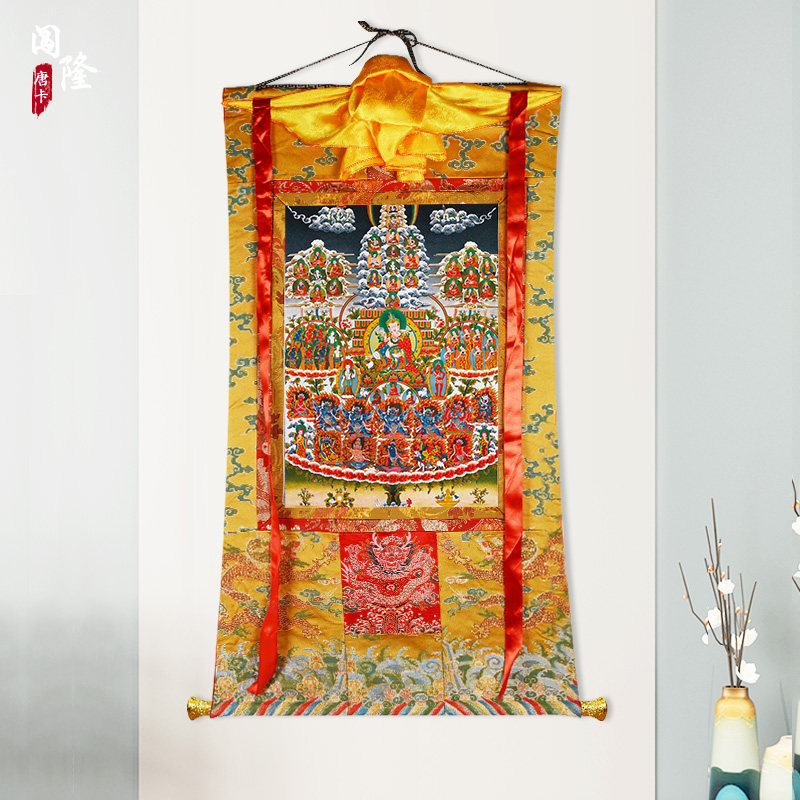 闯隆莲花生大士唐卡挂画 西藏式手工装裱矿物颜料莲师唐卡装饰画