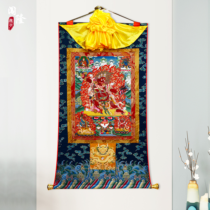 闯隆《愤怒莲师唐卡挂画》西藏藏式矿物颜料画《金刚铠甲唐卡画》