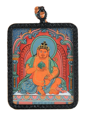 闯隆唐卡黄财神西藏手绘嘎乌盒古格壁画随身吊坠本命佛牌吊坠挂件