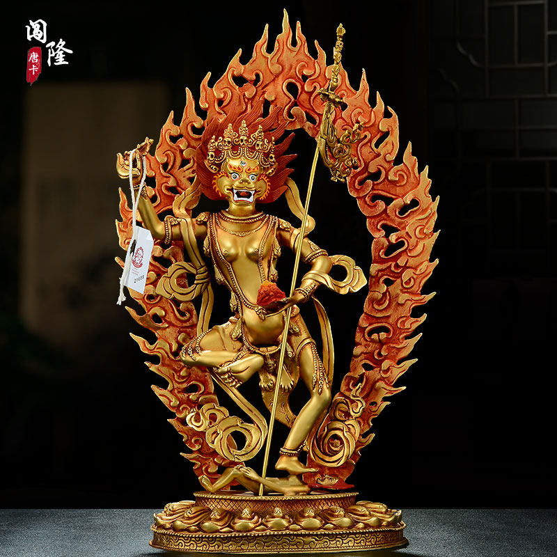 闯隆铜鎏金雕花摆件《狮面空行母佛像》铜像手工艺品铜铸家用摆件