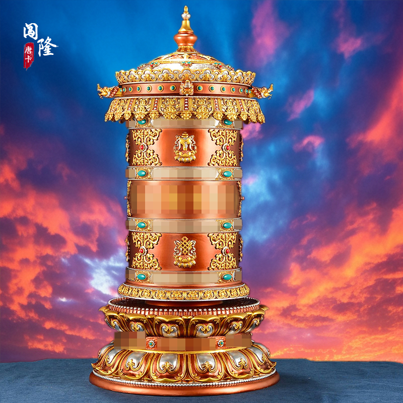 闯隆树脂电动转金筒装饰摆件藏式