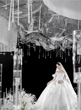 创意婚礼婚庆道具 PVC亮片网飘带吊顶挂件天花板装饰布置橱窗美陈