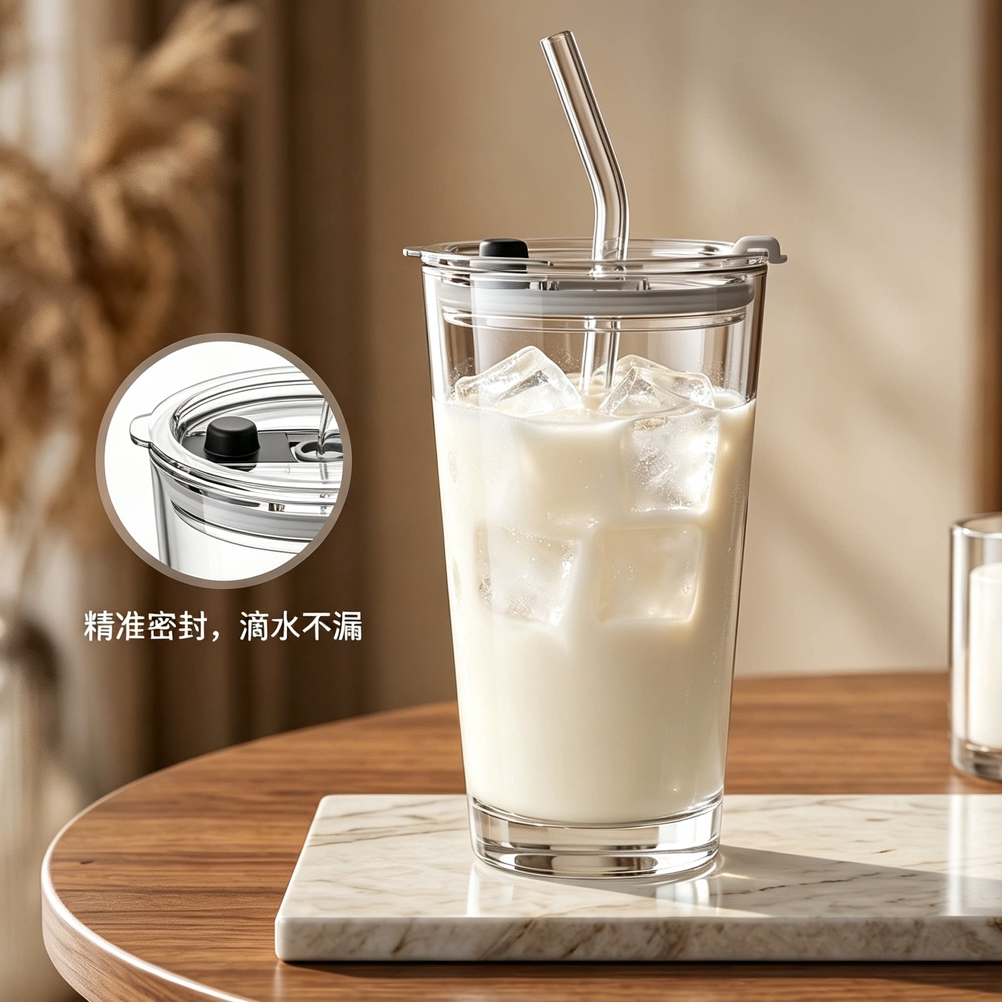 加厚透明玻璃吸管咖啡杯大容量图片