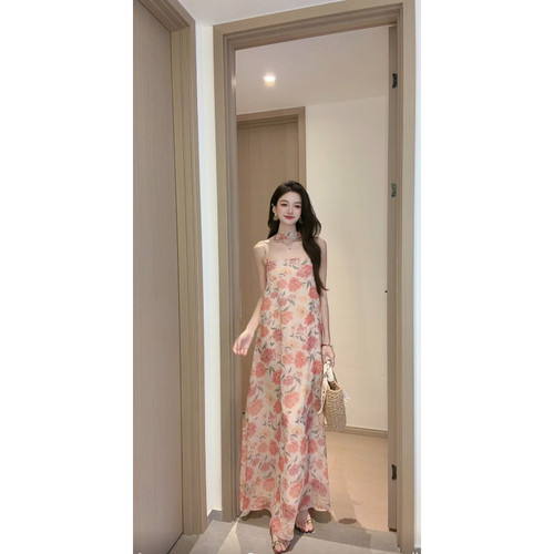 风禾WindHe 碎花吊带连衣裙裙子女春夏雪纺法式度假长裙W3510#