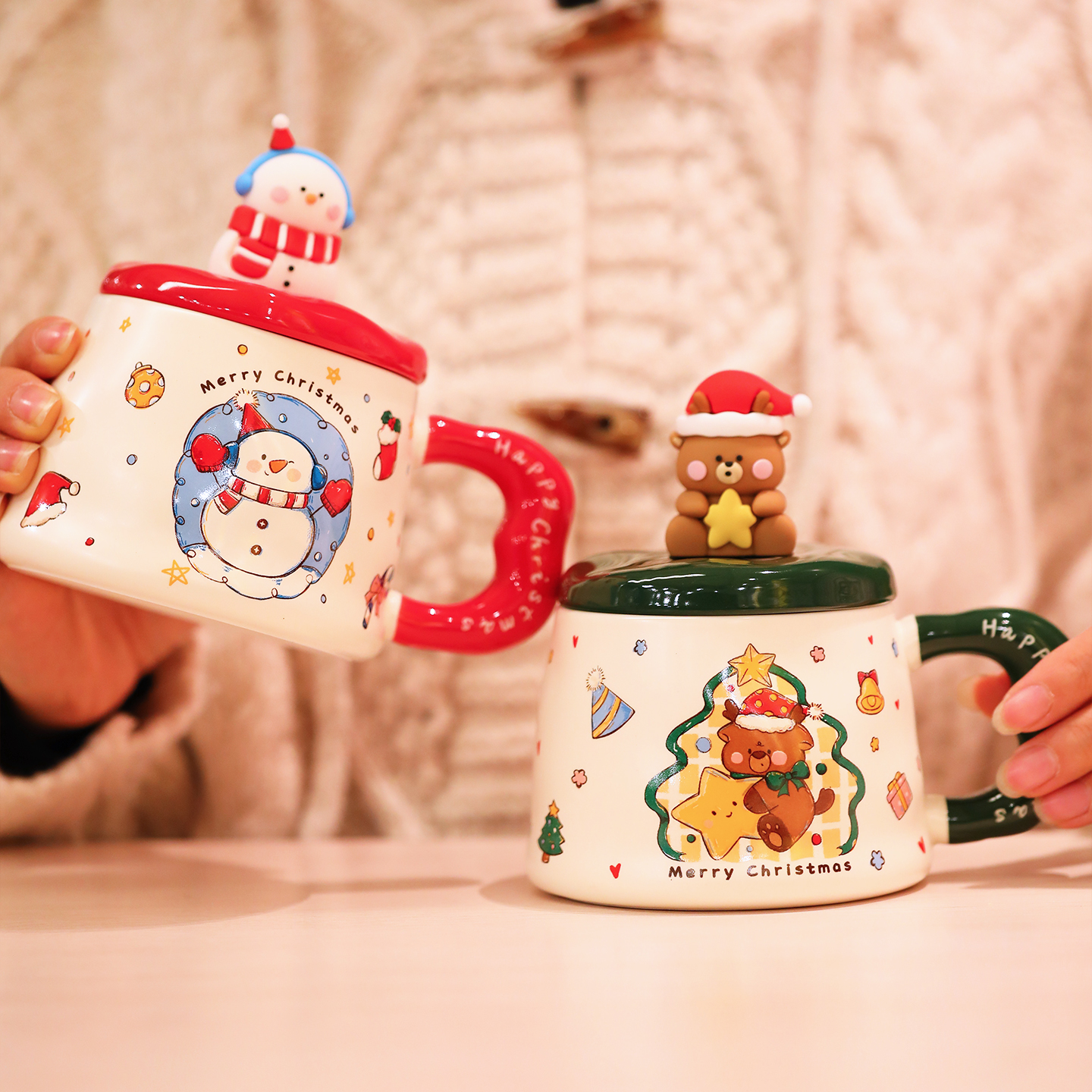 可爱圣诞卡通陶瓷马克杯高颜值咖啡杯情侣对杯生日礼物送闺蜜水杯