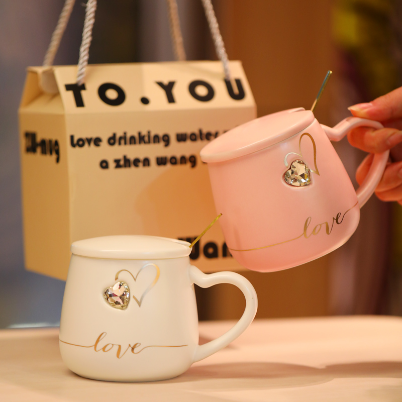 臻旺陶瓷简约成人情侣杯子爱心