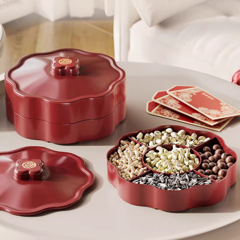 轻奢干果盘密封坚果零食摆放盘过年喜庆家用收纳盒客厅茶几水果盘