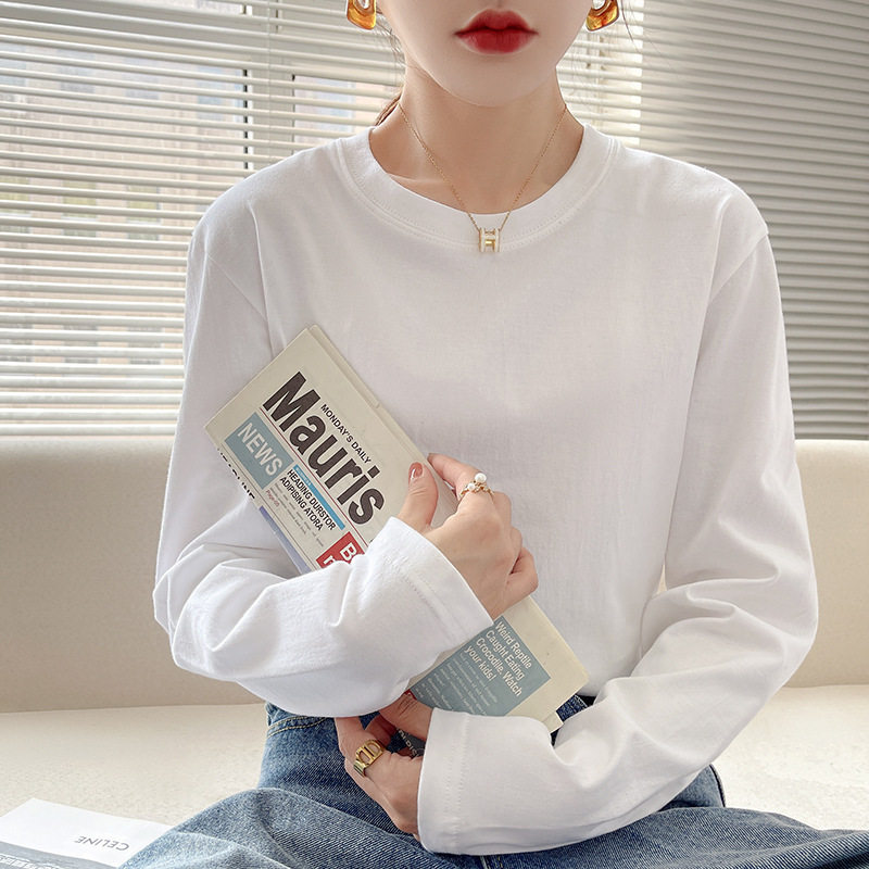 白色打底衫女春秋2024新款卫衣内搭上衣服女士白体恤纯棉长袖t恤
