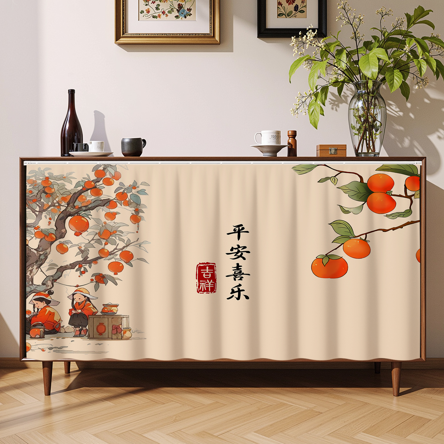 柜子杂物遮丑帘鞋架衣柜防尘帘厨房橱柜防尘防水遮挡帘免打孔布帘