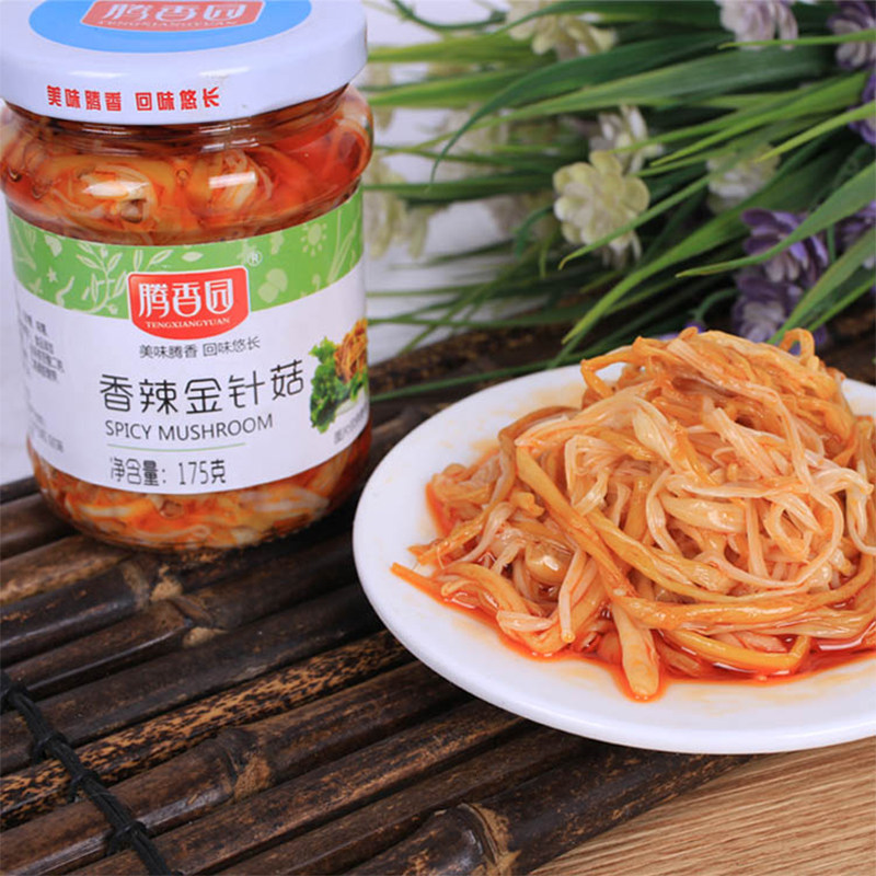 腾香园香辣金针菇美味拌饭咸菜下饭菜网红零食瓶装休闲小吃食品