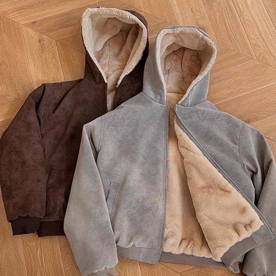 仿兔毛pu皮座山雕连帽棉衣外套男冬季加绒加厚保暖青少年棉服棉袄