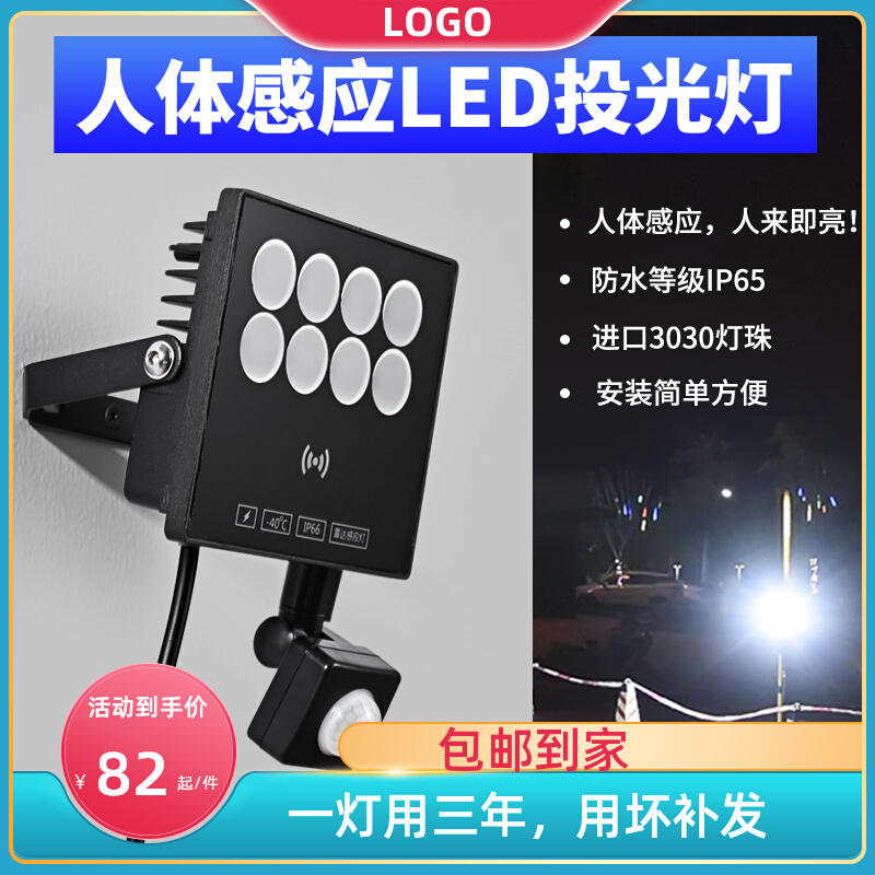 入户门家用人体感应ledu壁灯户外防水车库过道楼梯插电超亮投光灯