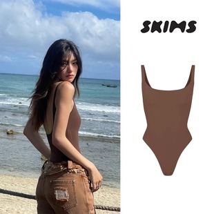 正品现货SKIMS修身女纯色上衣内搭塑身无袖夏运动瑜伽背心连体衣