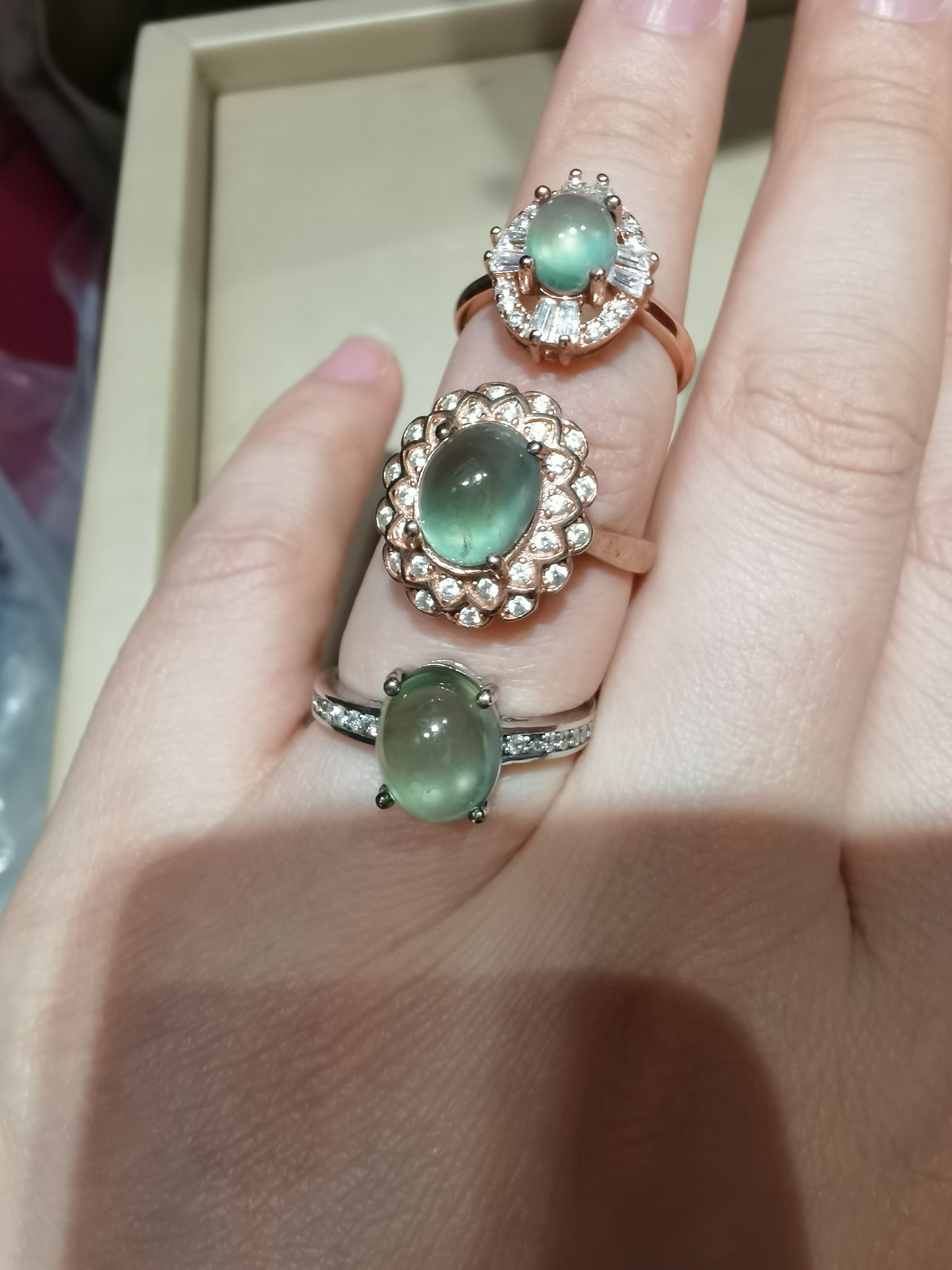 天然葡萄石戒指  国标S925纯银镶嵌电镀18K金