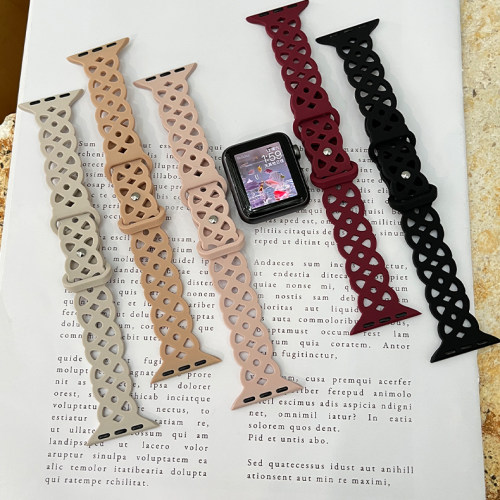 适用applewatch表带SE/8/7代表带iwatch10苹果硅胶蕾丝边镂空腕带