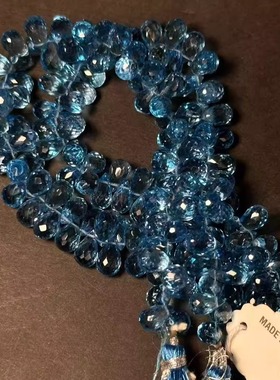 天然蓝色托帕石水滴切面散珠批发 高级饰品项链手链材料 印度进口