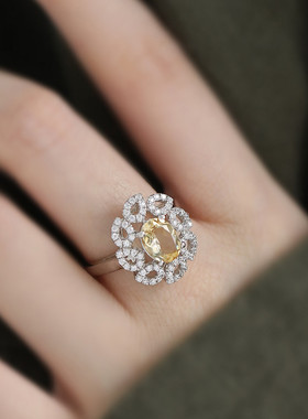 925银黄水晶花朵戒指女2025指环高级感小众设计夸张戒指女