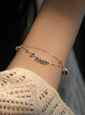 925银算盘珠双层手链女2025年复古轻奢高级感百搭手环饰品