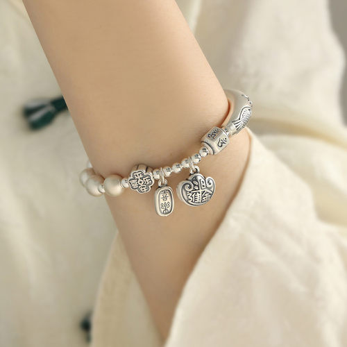 足银琥珀蜜蜡珠珠弯管手链高级感2025年复古民族风新中式手环饰品