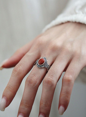 925银玛瑙金刚杵复古风戒指女指环食指高级感尾戒女戒指女