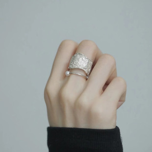 925纯银肌理几何线条戒指女轻奢高级设计感重工ins冷淡风小众指环