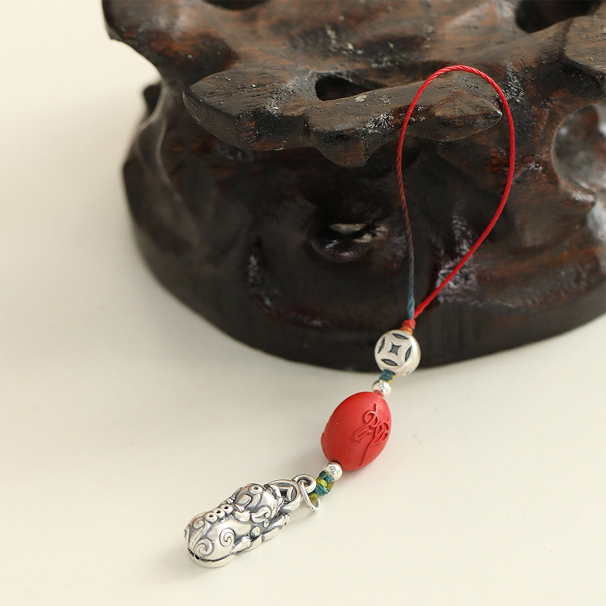 足银999貔貅朱砂DIY配件2025年国风复古小众文艺钥匙扣挂件礼物