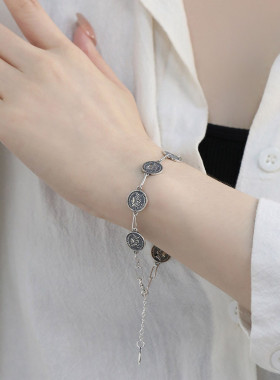 925银圆牌手链女休闲风手环潮流港风高级感小众设计手环