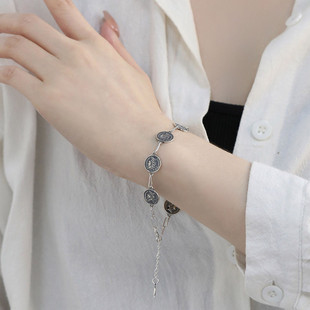 925银圆牌手链女休闲风手环潮流港风高级感小众设计手环