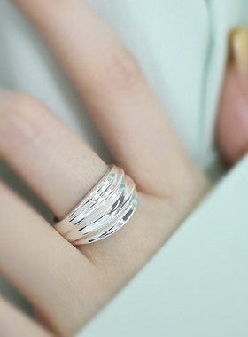 925银凹凸面波浪形个性夸张戒指女2025年复古百搭指环饰品