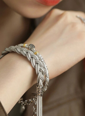S925银月光唐草手镯国风小众