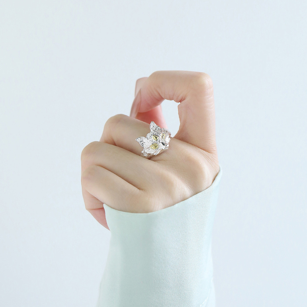 足银狐狸国潮风戒指女小众设计指环高级感食指尾戒小众设计