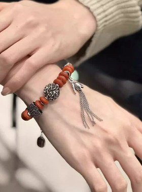 925银玛瑙蝴蝶手串复古风复古手链女新中式美拉德首饰小众设计