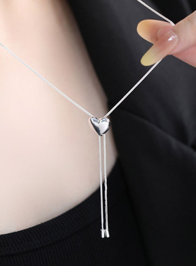 925银爱心心形项链女休闲风锁骨链女高级感小众设计链子毛衣链