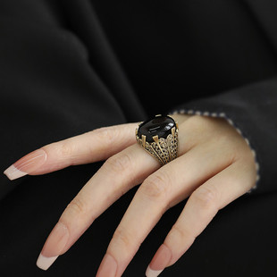 925银复古琥珀麦穗戒指女民族风小众设计百搭国风新中式指环