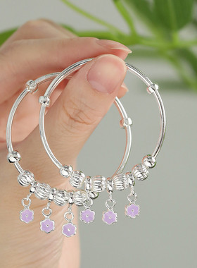 足银999花朵宝宝手镯女2025年百搭新中式民族风实心镯子手环童镯