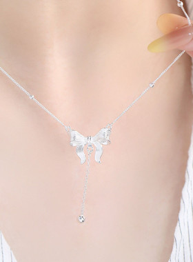925银蝴蝶结项链女休闲风锁骨链女轻奢高级感小众设计链子毛衣链