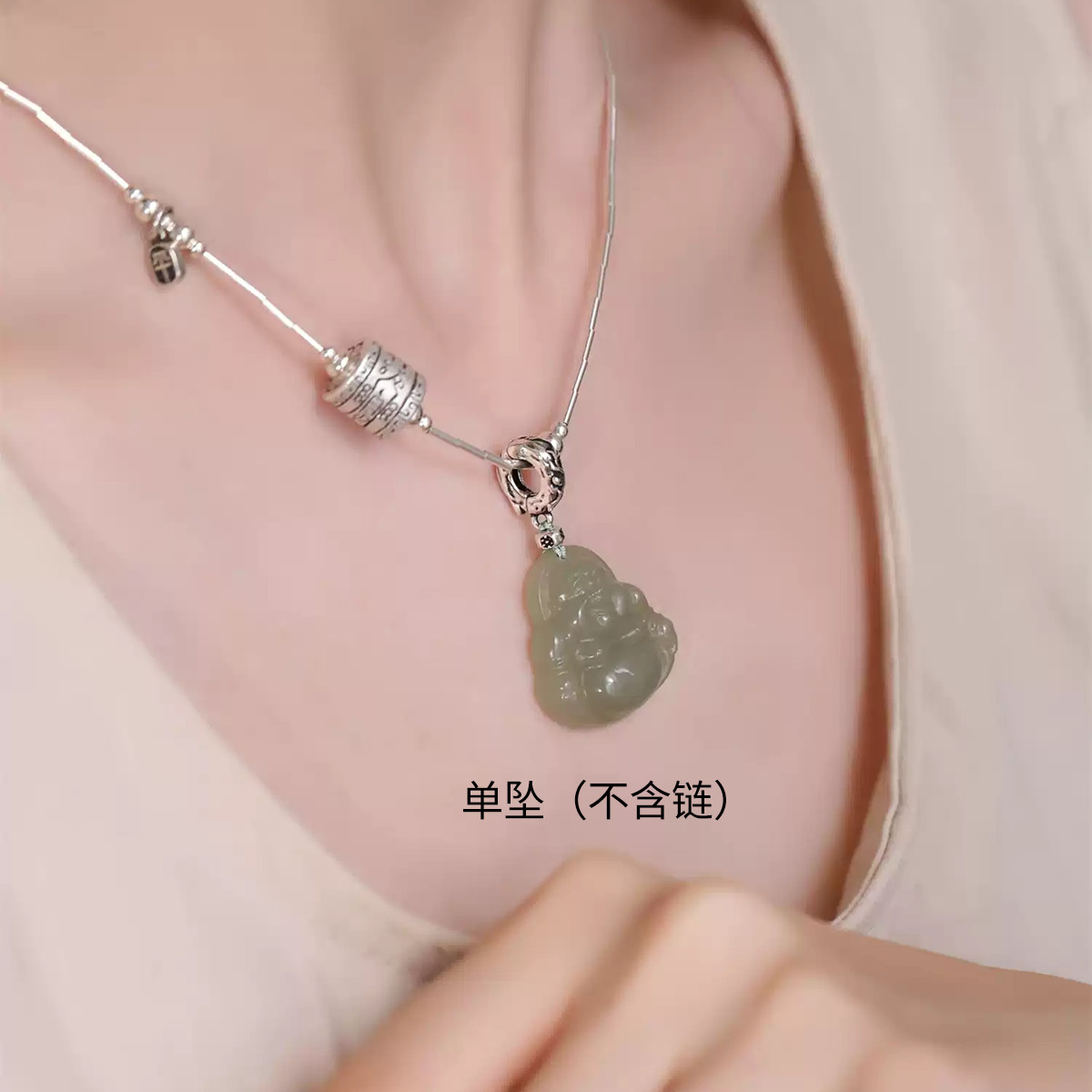 925银和田玉佛像民族风吊坠女轻奢高级单坠时尚DIY配件礼物