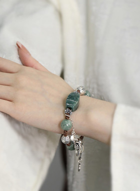 足银999翡翠A货圆珠花朵编绳手链女轻奢高级感新中式手环小众饰品