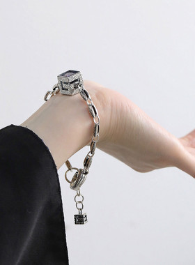 925银方糖手链女中性风手环潮流港风高级感小众设计手环