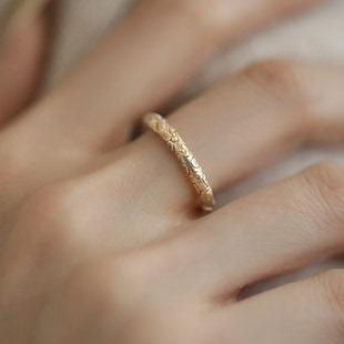 999足银新中式国风古法描金复古民族风纯银戒指女5D桃花小众新款