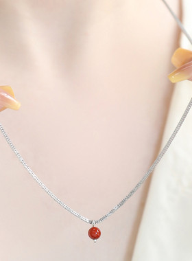 925银南红玛瑙旋转钩子四方龙骨肖邦链项链女简约百搭链子饰品