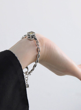 925银方糖手链女中性风手环潮流港风高级感小众设计手环