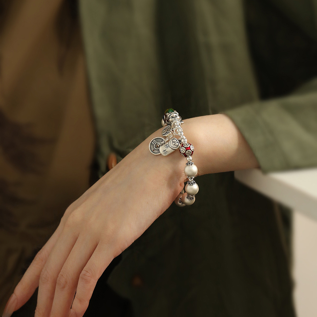 足银如意珐琅貔貅珠珠手链轻奢2025年手环时尚百搭小众民族风饰品