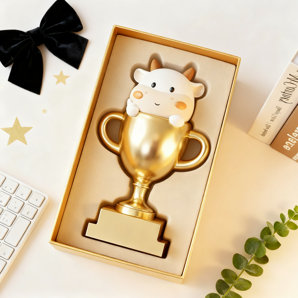 可爱卡通奶牛奖杯3D模型摆件