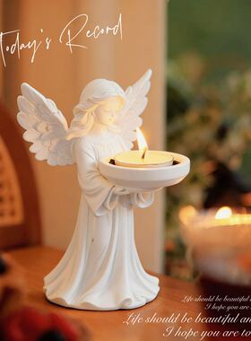 法式天使烛台摆件白色树脂