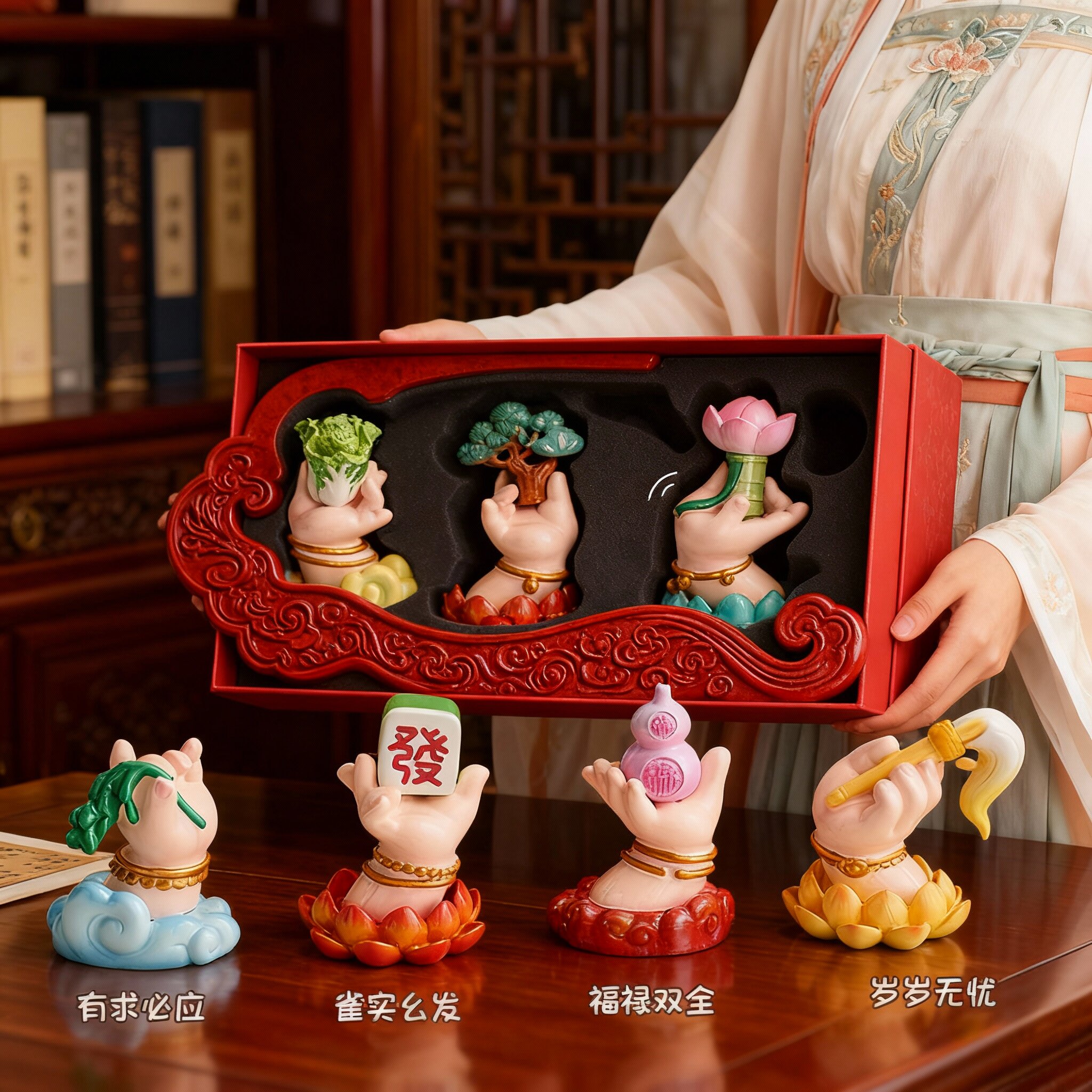 中式佛手莲花摆件家居装饰品桌面工艺品礼盒装招财摆设