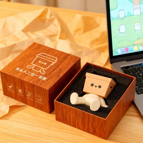 木质机器人桌面收纳摆件