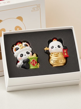 卡通熊猫财神树脂装饰摆件