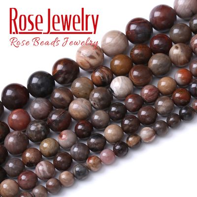 天然缅甸木化玉散珠 树化石圆珠半成品配饰 DIY串珠手链项链饰品